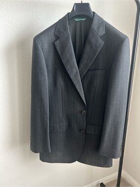 T&Co Men's Charcoal Pinstripe Two-Button Blazer